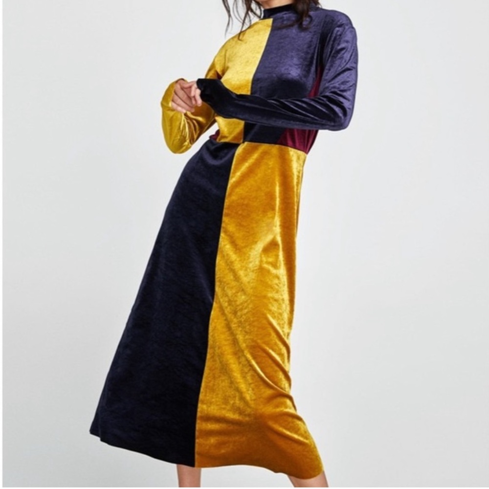 Zara Velvet Color-block Dress